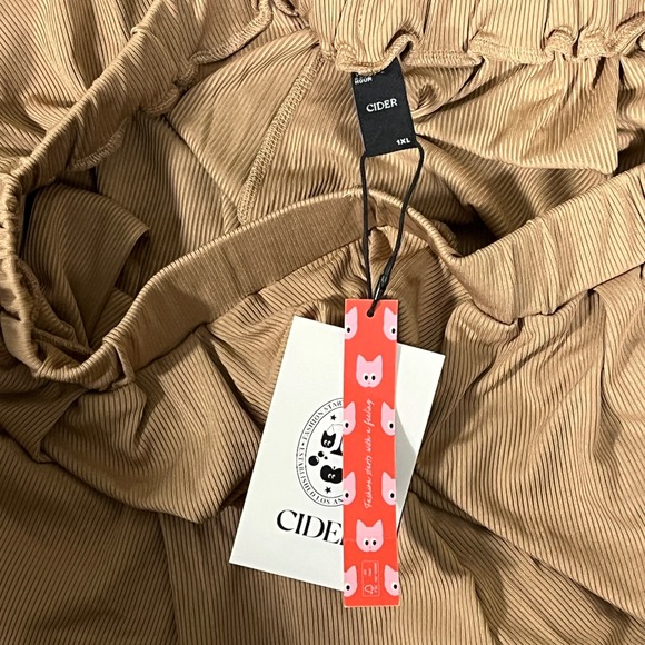 CIDER Ribbed Wide Leg Palazzo Pants Beige Size 1XL Elastic Waist - Picture 4 of 10